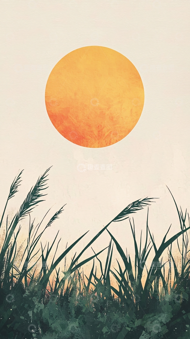 高清大图下载【趣麦麦图】极简日落芦苇微光