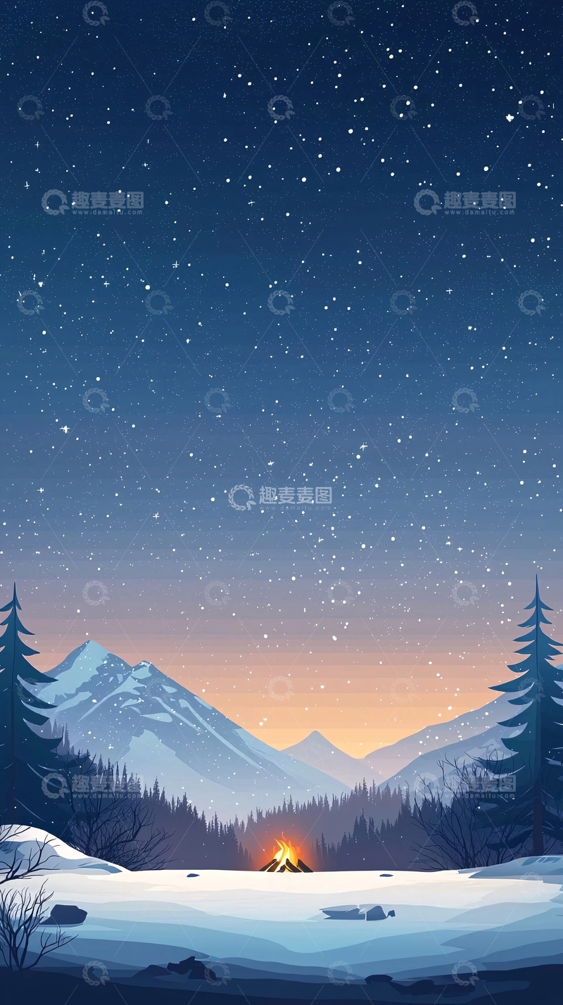高清大图下载【趣麦麦图】星空下的雪山篝火