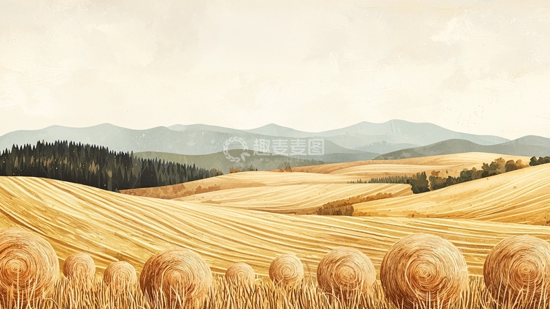 高清大图下载【趣麦麦图】金黄麦田秋收景象