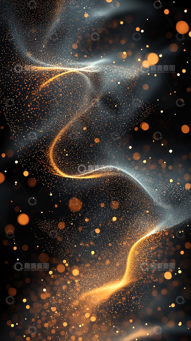 高清大图下载【趣麦麦图】金色光芒在黑色背景中流动
