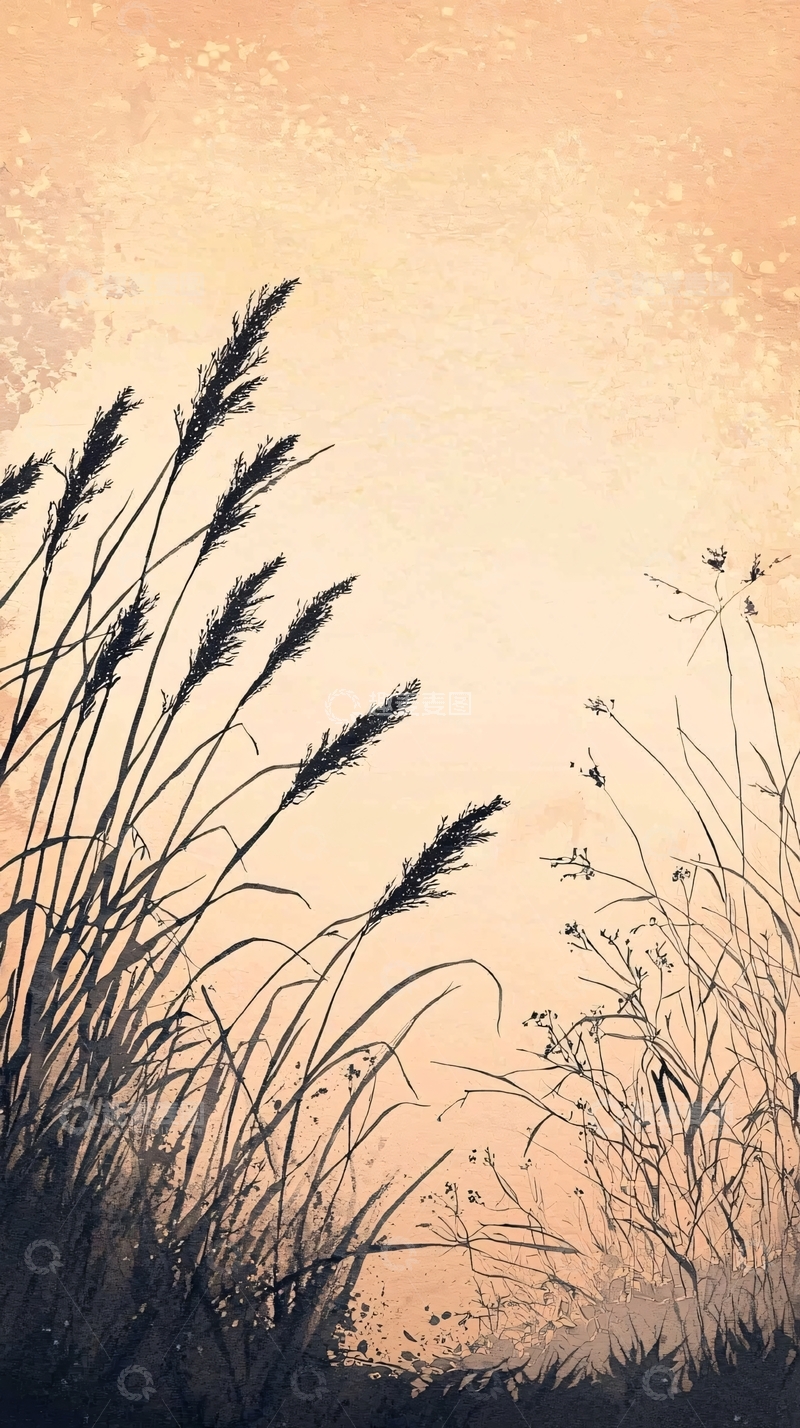 高清大图下载【趣麦麦图】夕阳下剪影般的芦苇