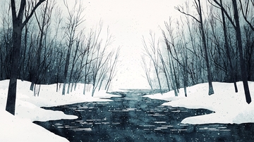 冬日雪景森林河流