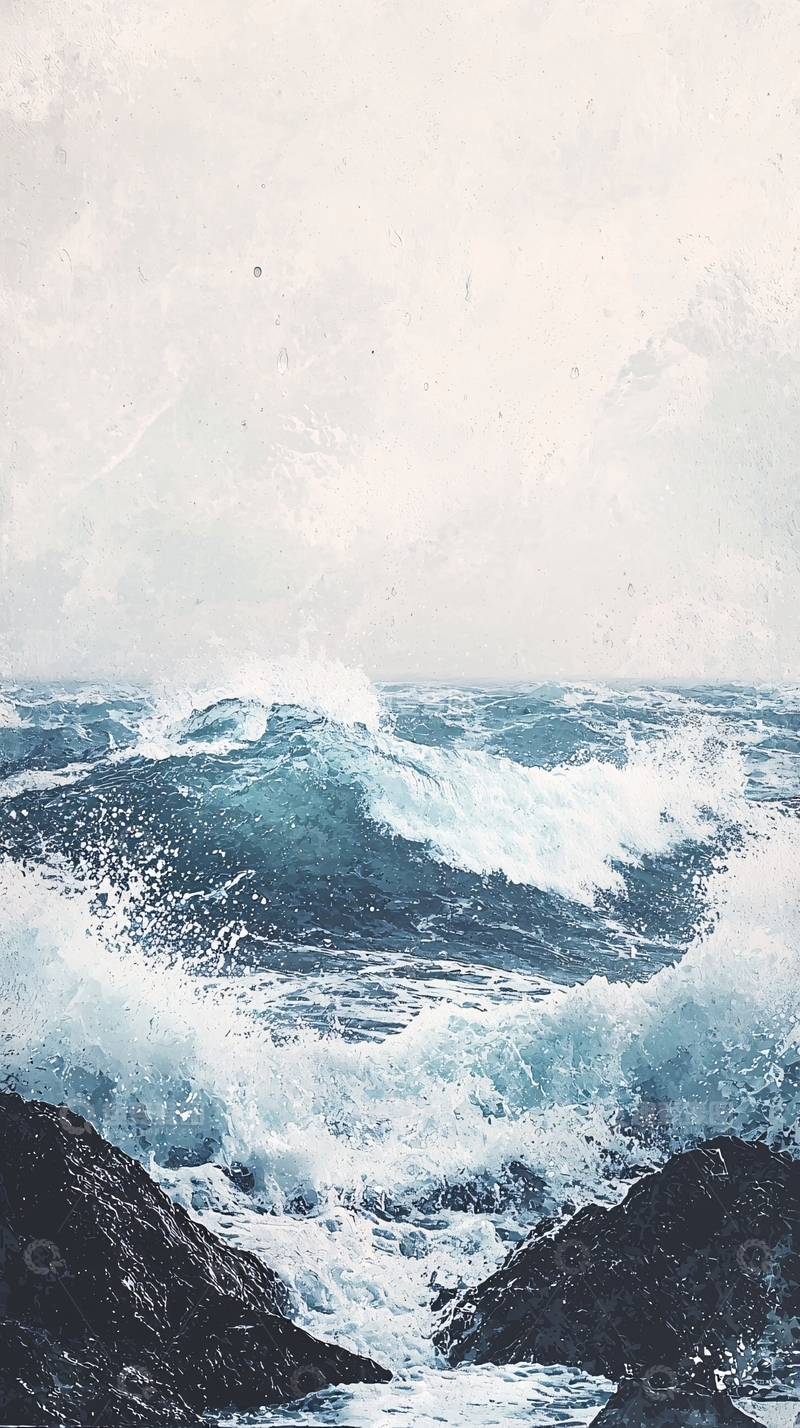 高清大图下载【趣麦麦图】波涛汹涌的海浪拍打礁石