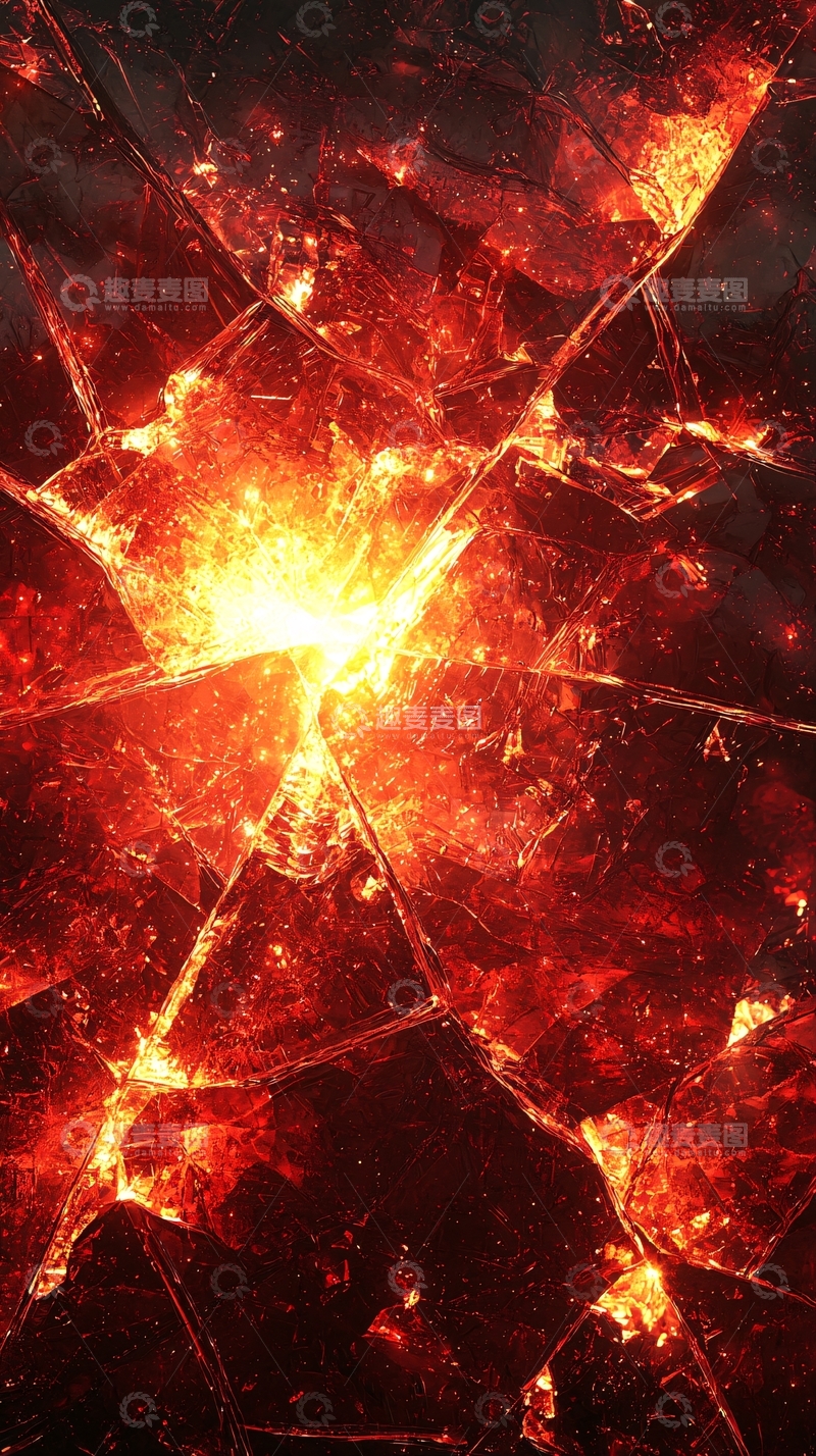 高清大图下载【趣麦麦图】炽热岩浆穿透破碎表面