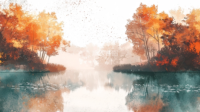 高清大图下载【趣麦麦图】秋日湖边树木倒影