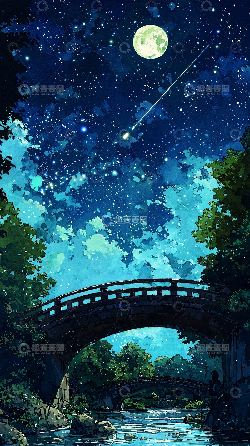 高清大图下载【趣麦麦图】星空下的拱桥
