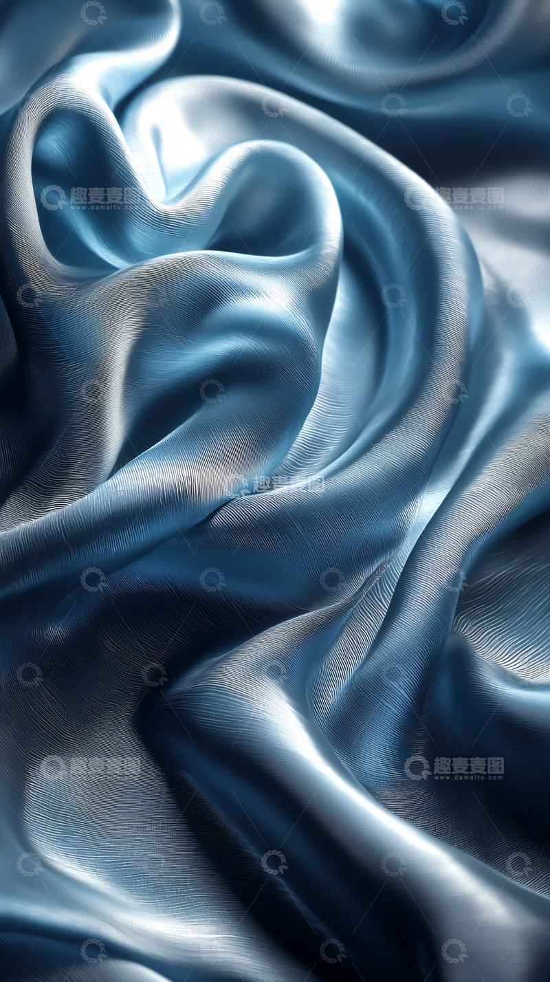 高清大图下载【趣麦麦图】蓝色丝绸褶皱的特写