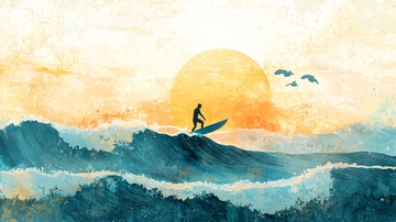 日落冲浪者剪影