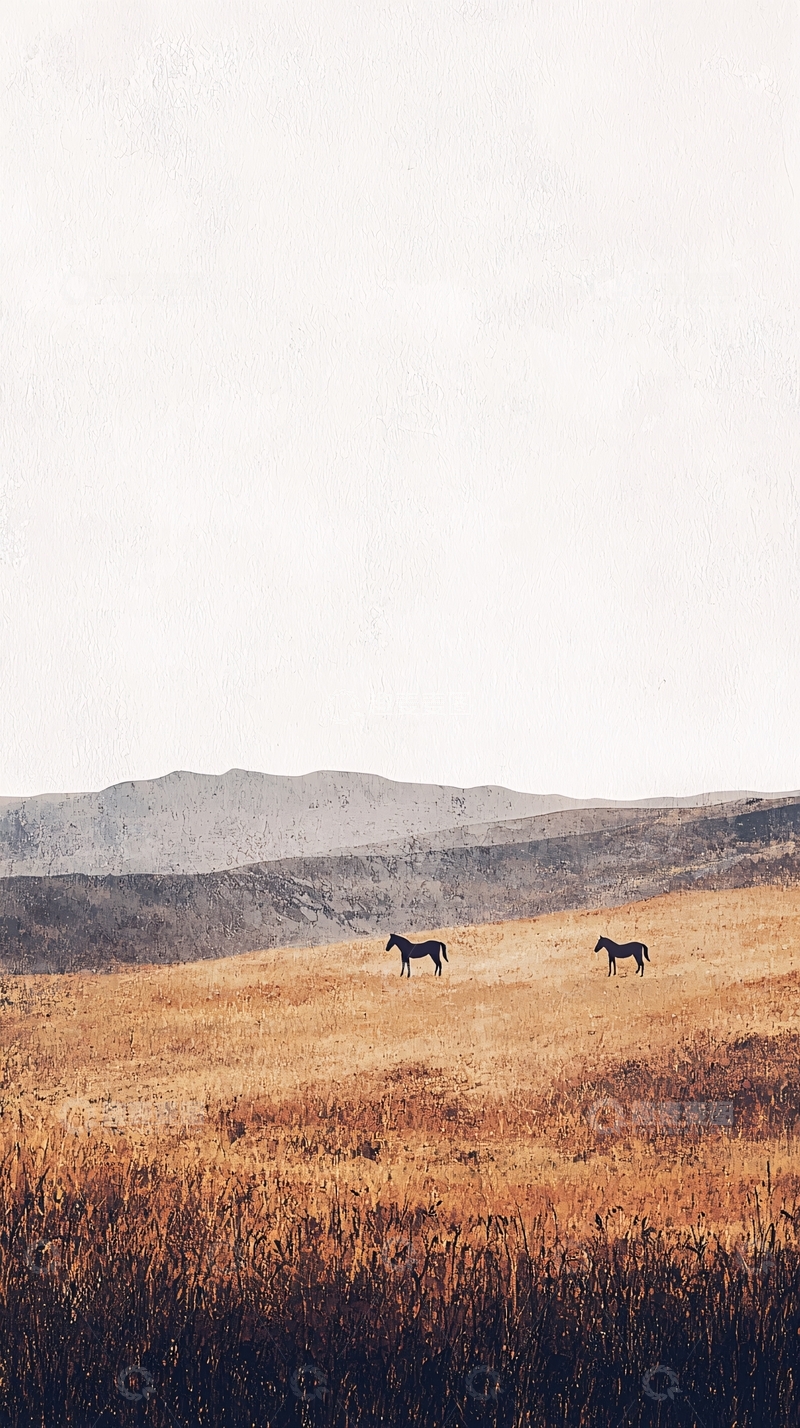 高清大图下载【趣麦麦图】荒野两匹马