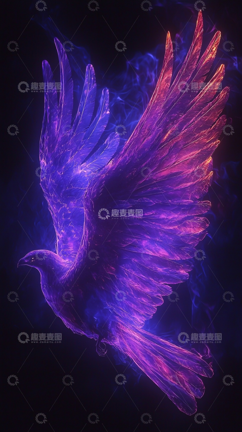 高清大图下载【趣麦麦图】紫红色火焰飞鸟
