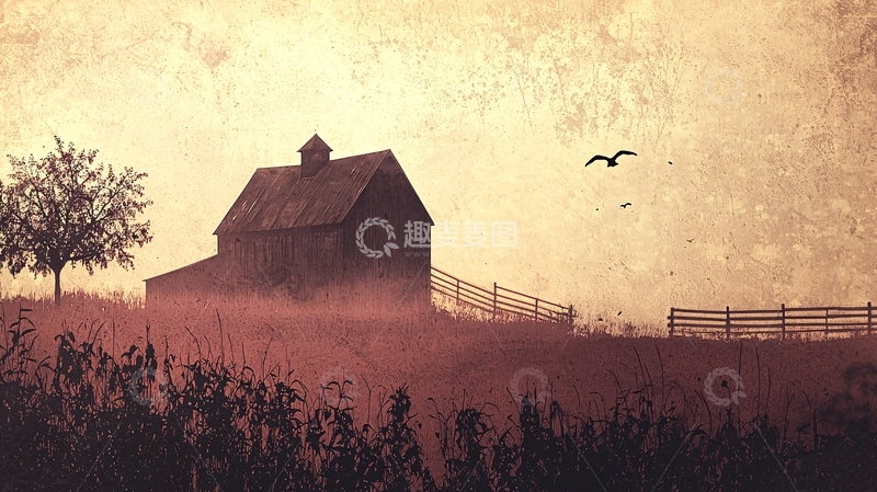 高清大图下载【趣麦麦图】雾气弥漫的乡村老宅