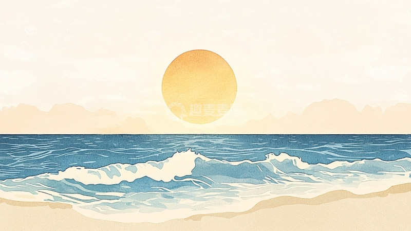 高清大图下载【趣麦麦图】日落海滩平静的海浪