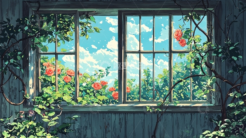 高清大图下载【趣麦麦图】爬满蔷薇的旧窗