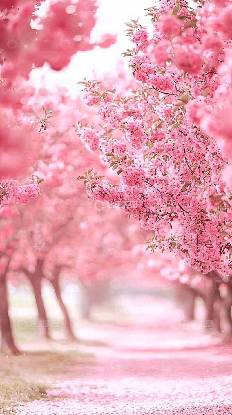 高清大图下载【趣麦麦图】粉色樱花树林小路