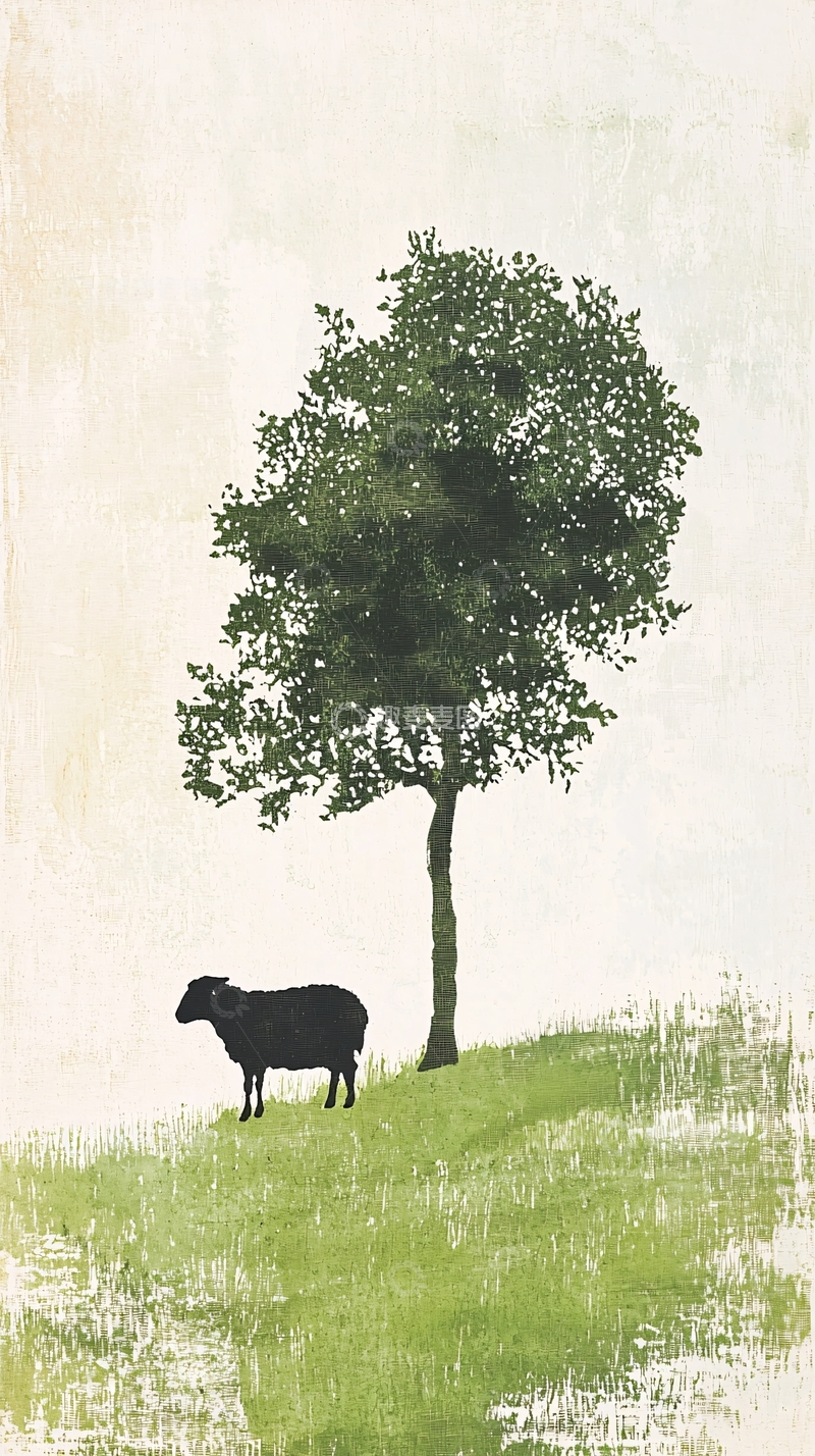 高清大图下载【趣麦麦图】黑羊树下绿草地