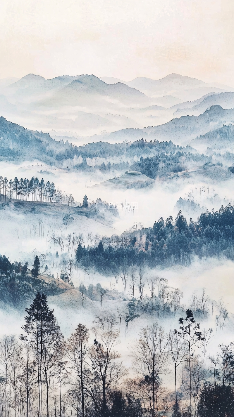 高清大图下载【趣麦麦图】雾气朦胧山峦叠嶂