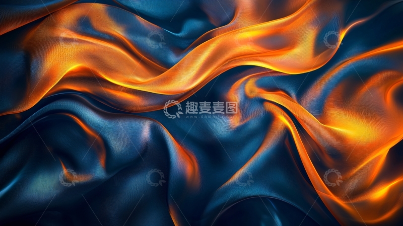 高清大图下载【趣麦麦图】蓝橙色丝绸流动感背景