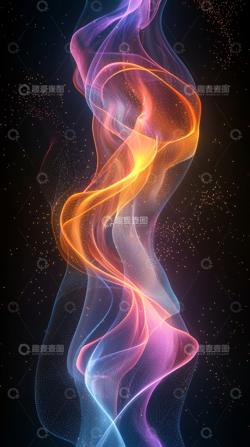 高清大图下载【趣麦麦图】彩色烟雾在黑暗背景上舞动