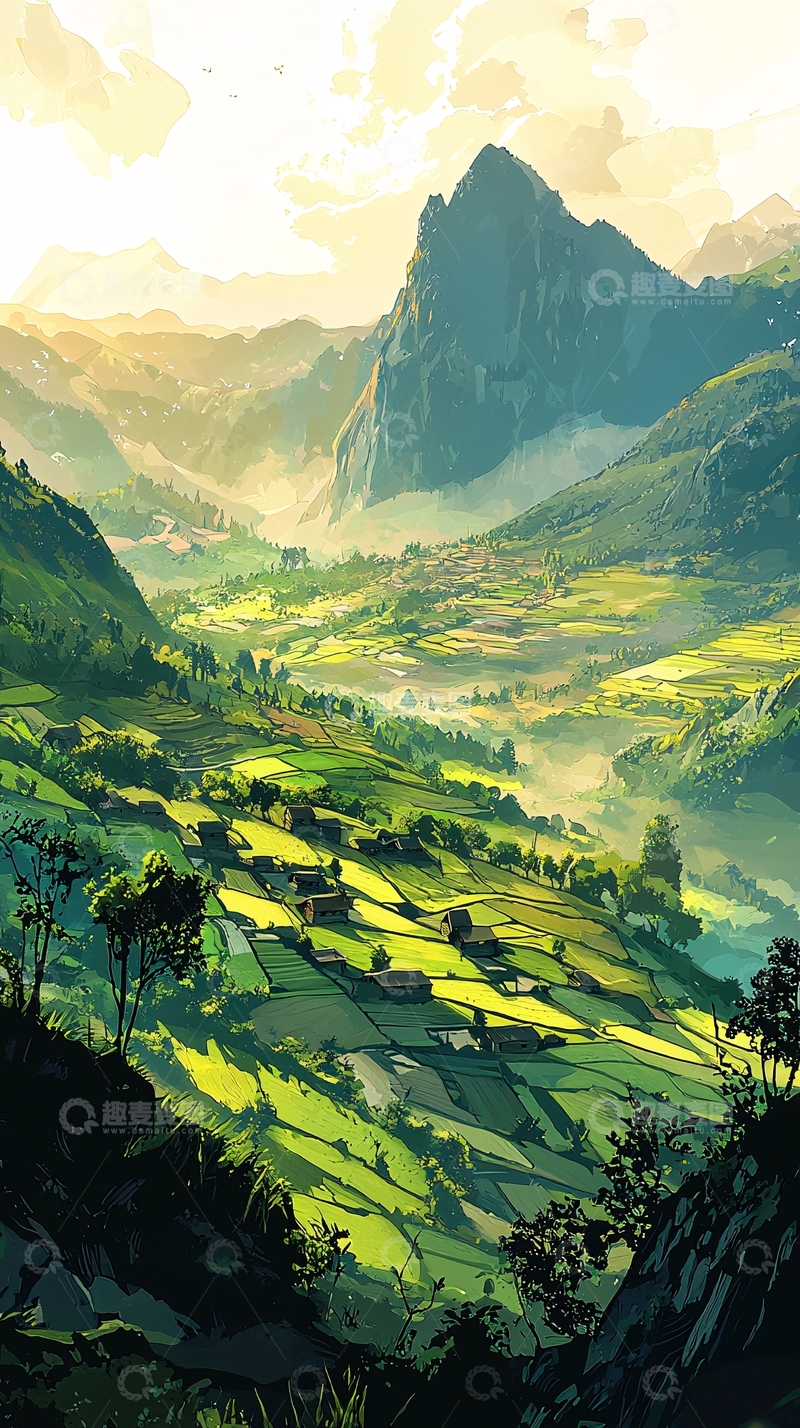 高清大图下载【趣麦麦图】山谷田园风光