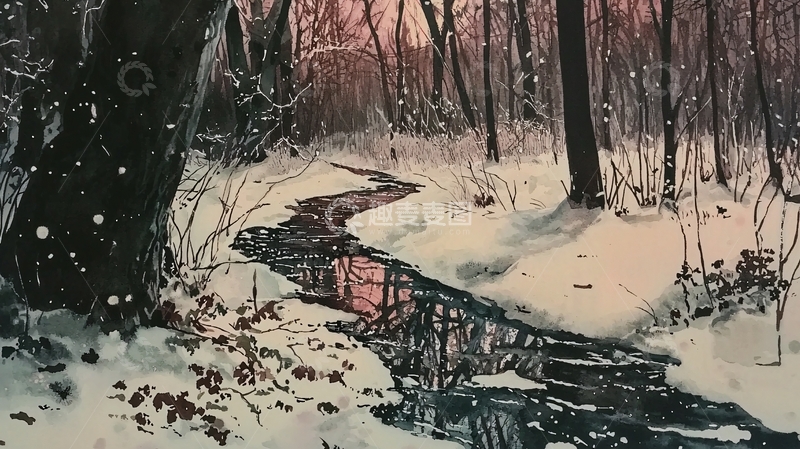 高清大图下载【趣麦麦图】冬日雪景小溪