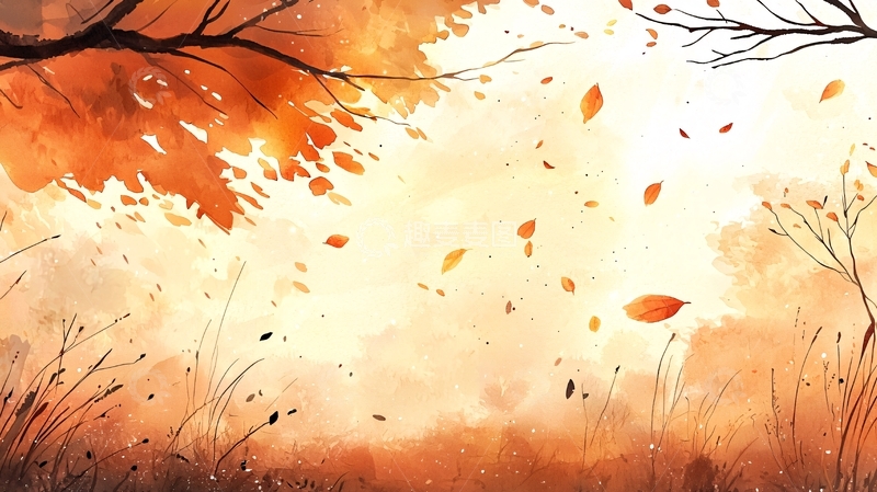 高清大图下载【趣麦麦图】水彩画秋天落叶
