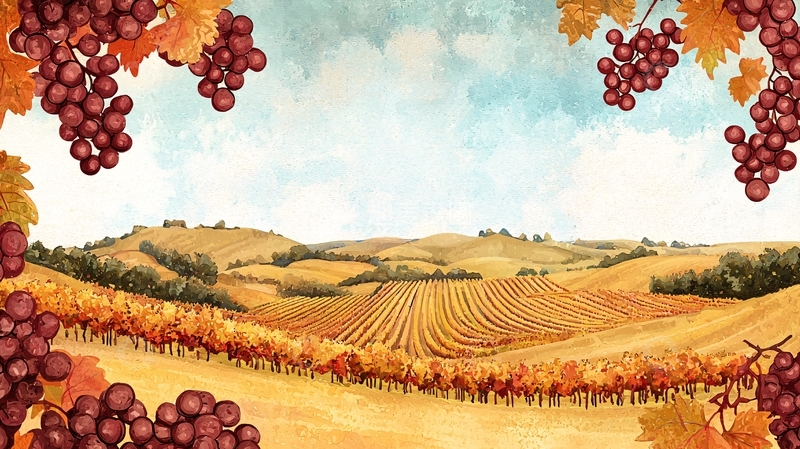 高清大图下载【趣麦麦图】秋季葡萄园水彩画