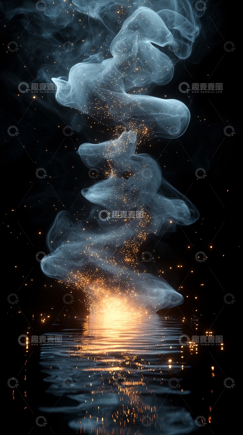 高清大图下载【趣麦麦图】蓝色烟雾与金色火花