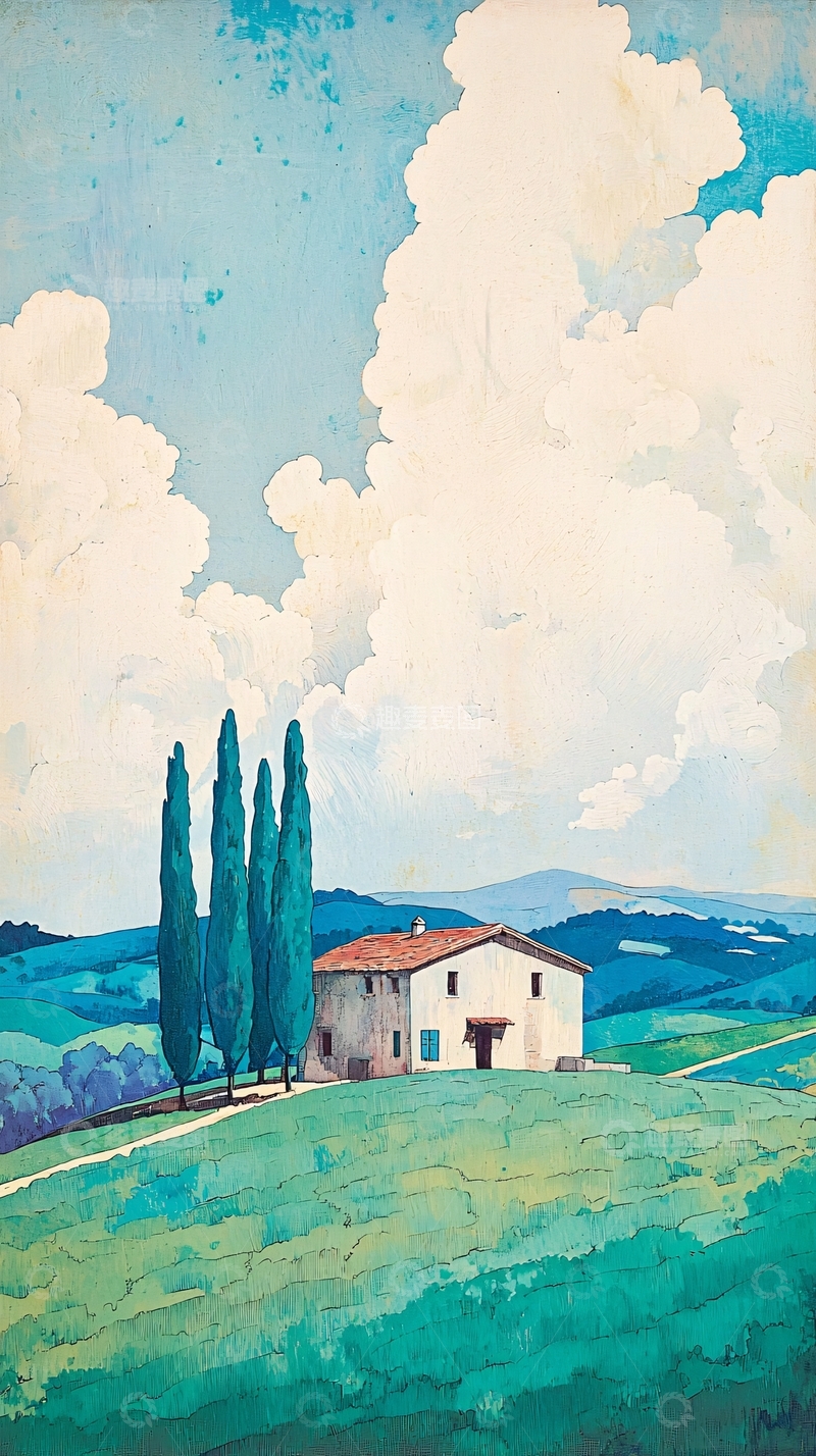 高清大图下载【趣麦麦图】田园风光水彩画