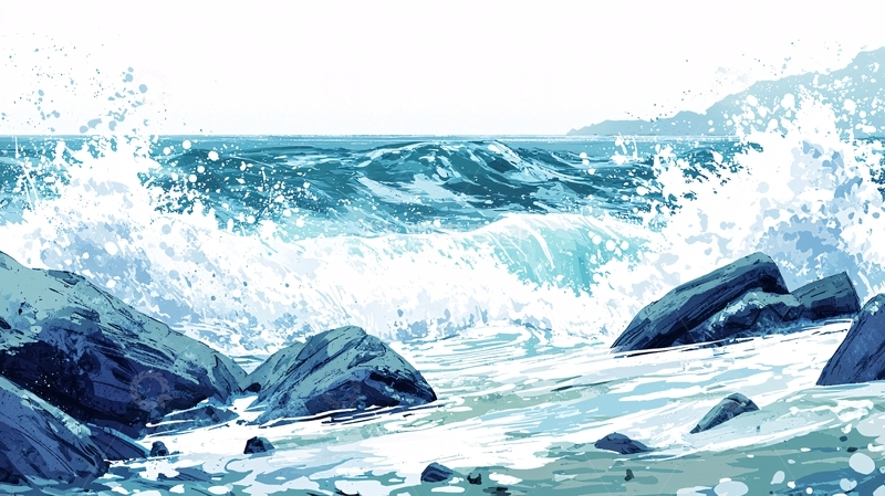 高清大图下载【趣麦麦图】海浪拍打岩石