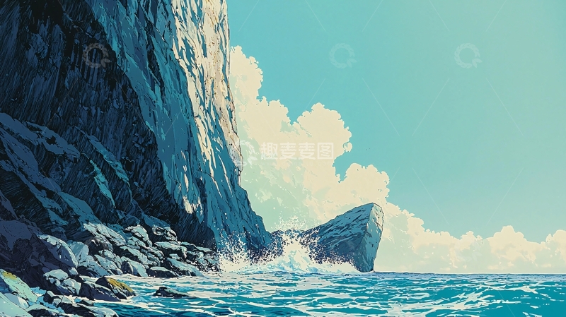 高清大图下载【趣麦麦图】蔚蓝大海悬崖峭壁