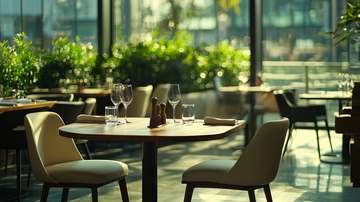 阳光洒落的现代餐厅