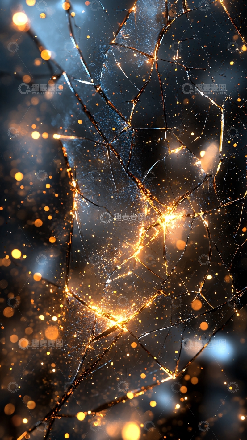 高清大图下载【趣麦麦图】破碎玻璃闪烁金色光芒