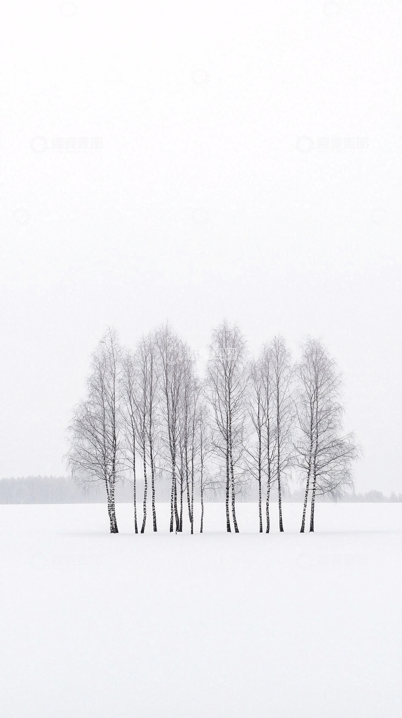高清大图下载【趣麦麦图】雪地里的白桦树