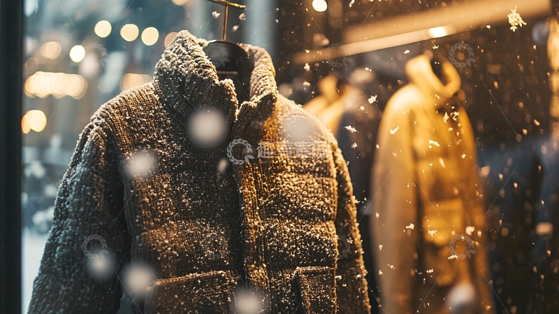 高清大图下载【趣麦麦图】雪天橱窗羽绒服