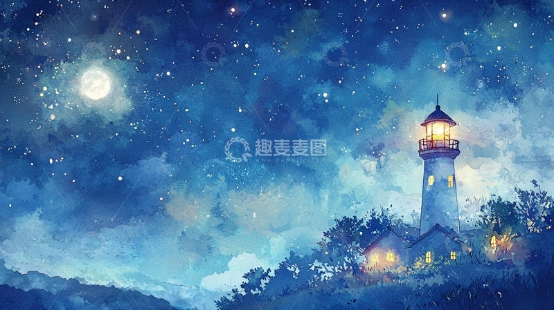 高清大图下载【趣麦麦图】星空下的灯塔