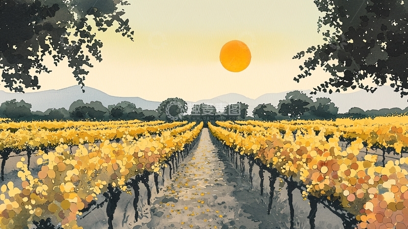 高清大图下载【趣麦麦图】葡萄园日落