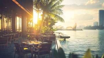 日落河边餐厅户外用餐