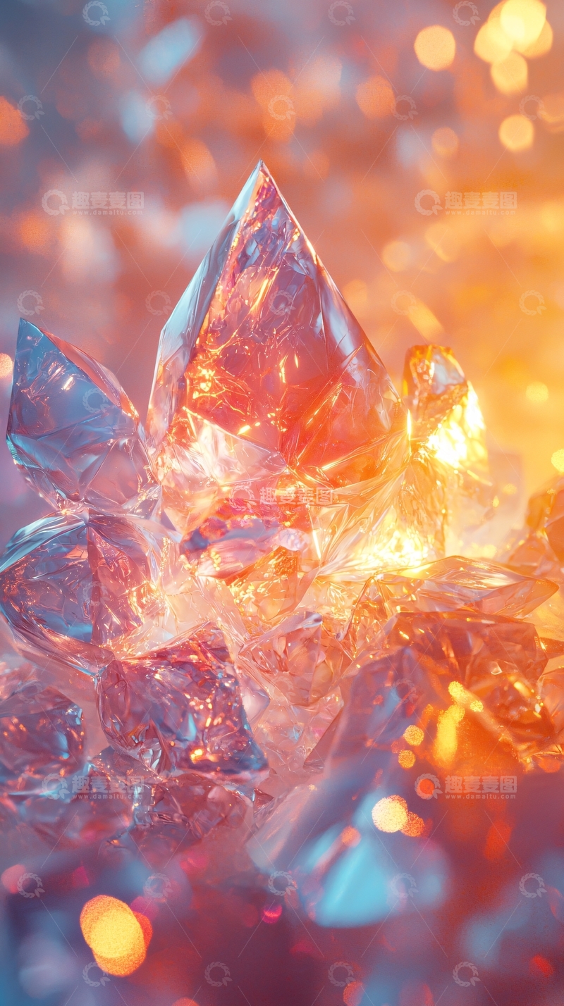 高清大图下载【趣麦麦图】闪耀的橙蓝色水晶簇