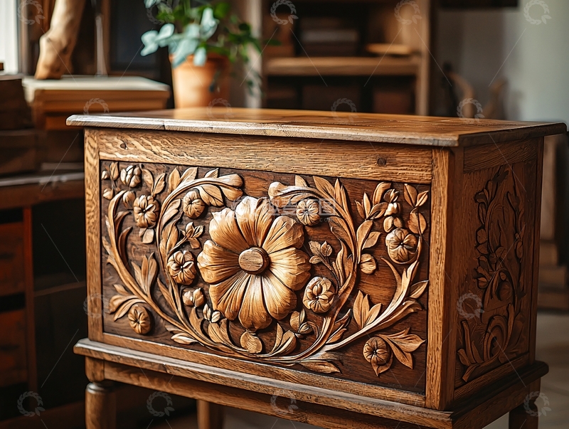 高清大图下载【趣麦麦图】木雕花卉箱子