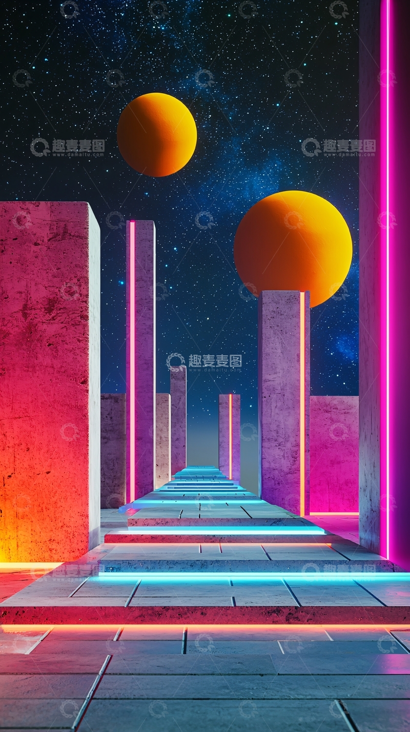 高清大图下载【趣麦麦图】霓虹灯宇宙城市