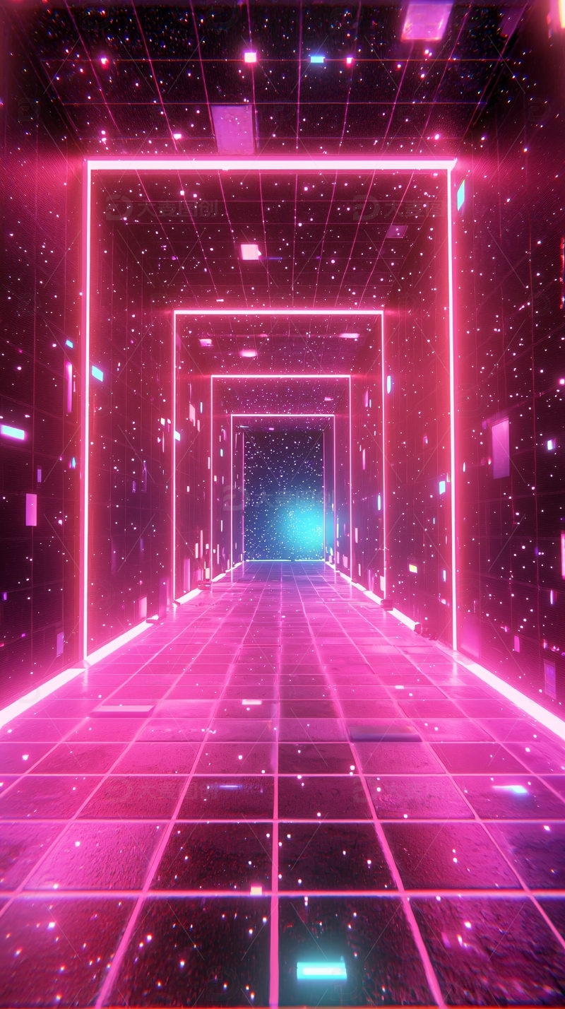 高清大图下载【趣麦麦图】粉色霓虹灯科幻走廊