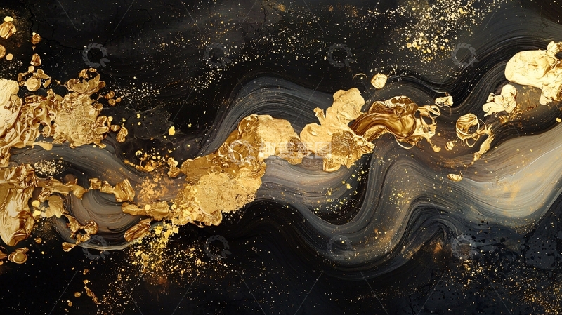 高清大图下载【趣麦麦图】黑色金色流体纹理