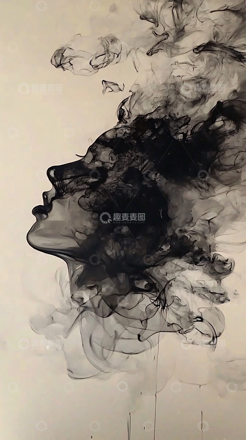 高清大图下载【趣麦麦图】水墨画女子侧脸