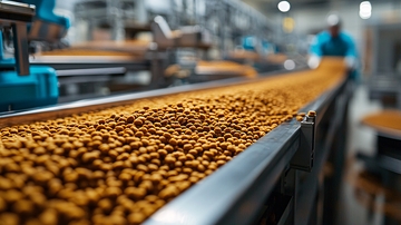 流水线上的颗粒状食品