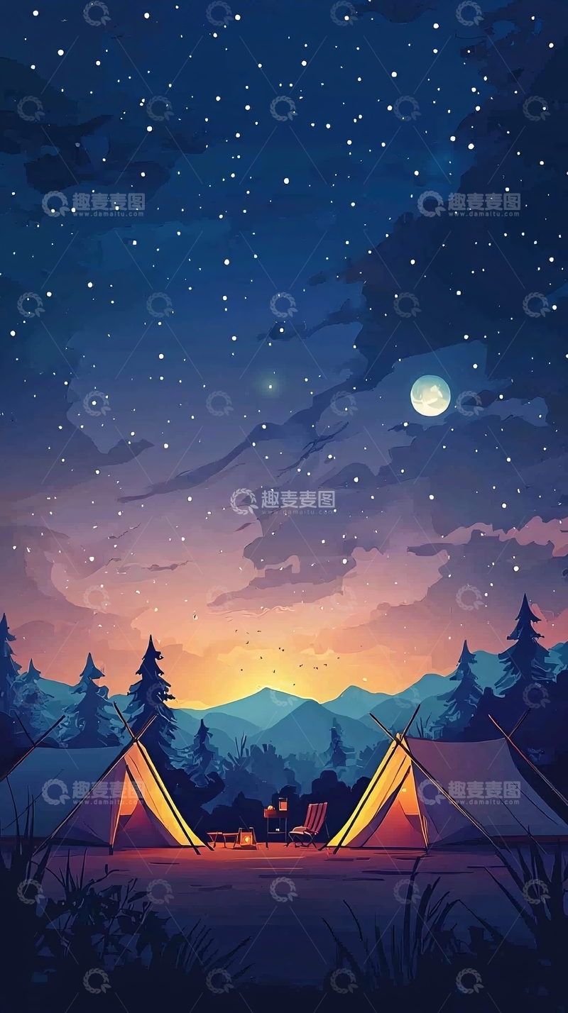 高清大图下载【趣麦麦图】星空下的营地