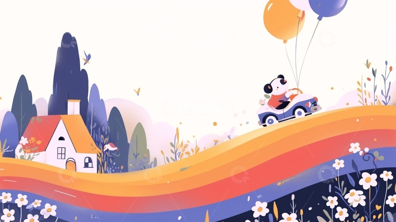 高清大图下载【趣麦麦图】卡通熊猫驾驶汽车