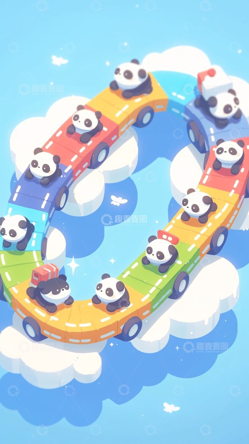 高清大图下载【趣麦麦图】卡通熊猫列车