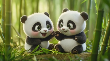 两只可爱熊猫宝宝竹林