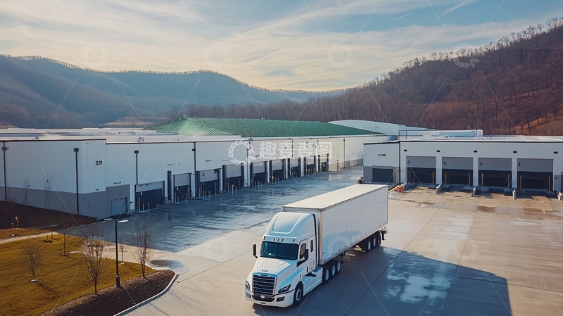 高清大图下载【趣麦麦图】货车驶入现代化仓库