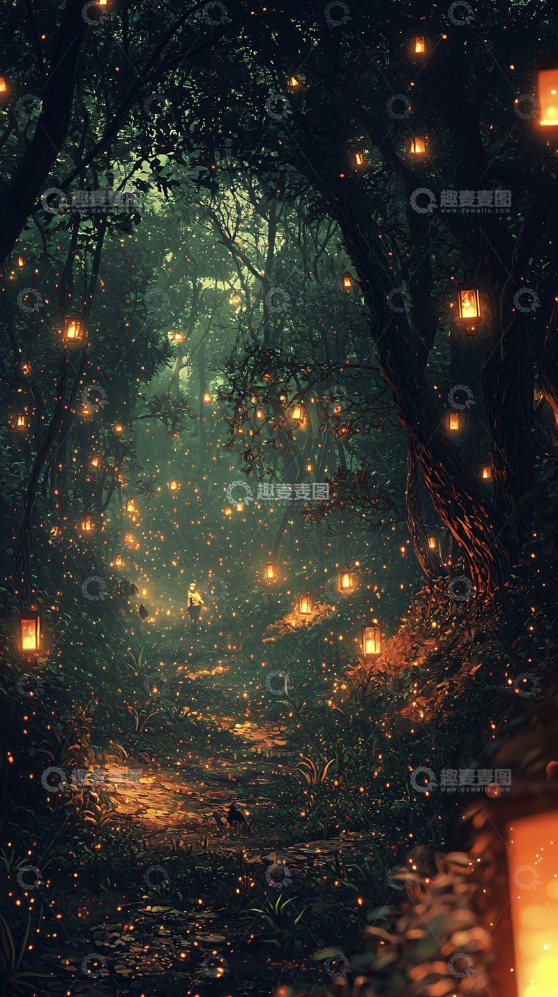 高清大图下载【趣麦麦图】萤火虫森林小路